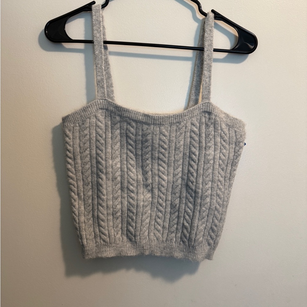 Express Gray Ribbed Crop Tank Top